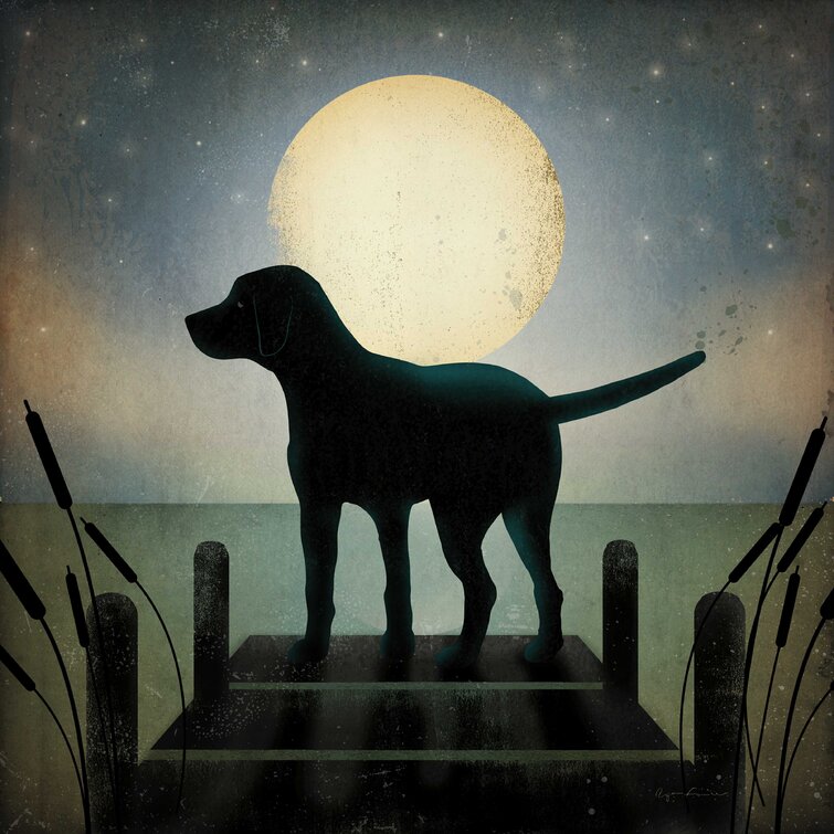 Red Barrel Studio Moonrise Black Dog On Canvas by Ryan Fowler